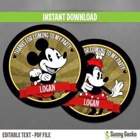 Mickey & Minnie Mouse Vintage Birthday Favor Tags